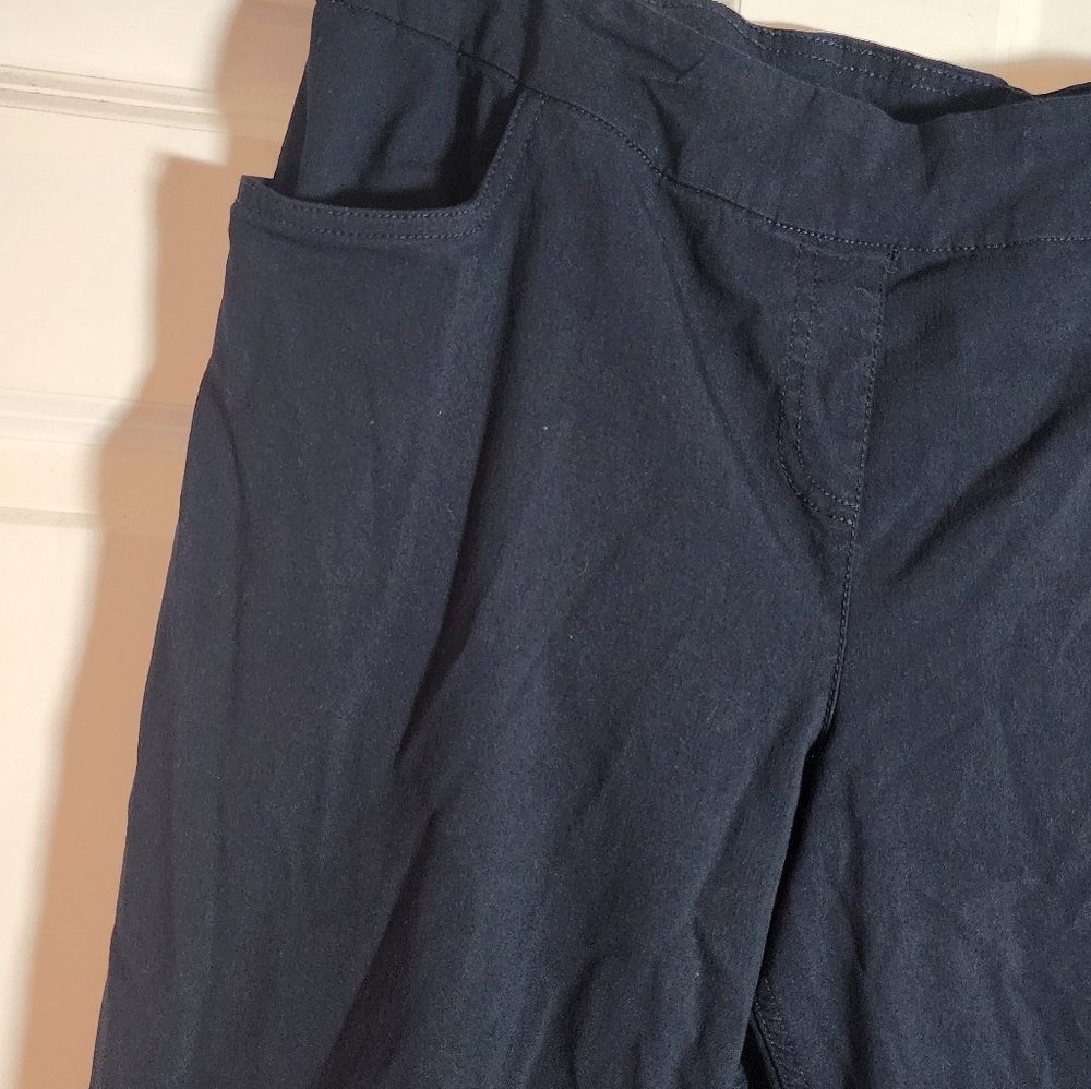 Slim-Sation Womens Navy Blue Stretch Pull-On Capri Pants Pockets Size 18 - Picture 3 of 5